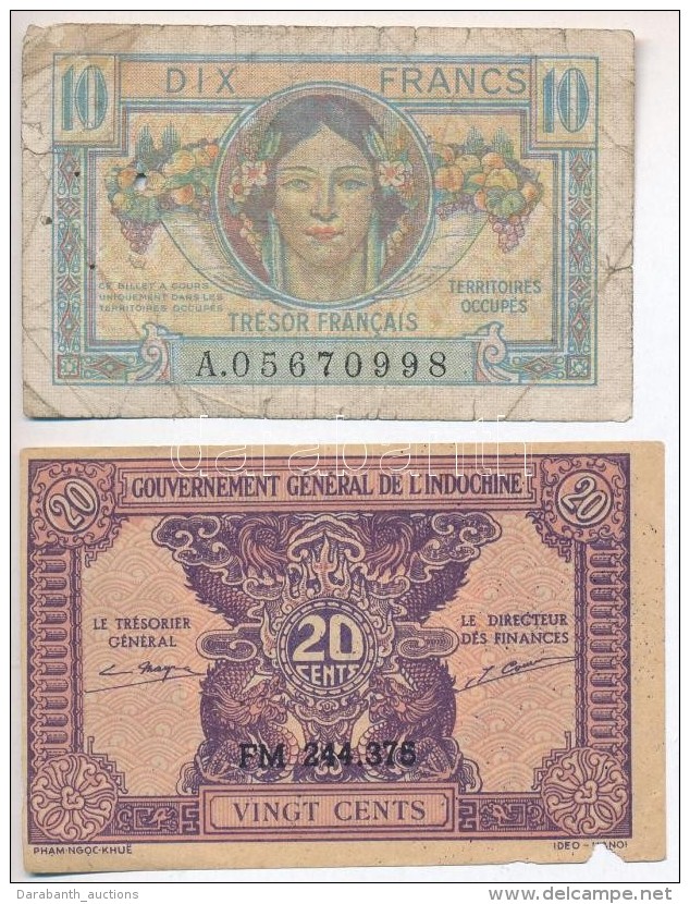 Franciaorsz&aacute;g / Katonai Kiad&aacute;s 1947. 10Fr + Francia-Indok&iacute;na 1942. 20c T:III-
France /... - Unclassified