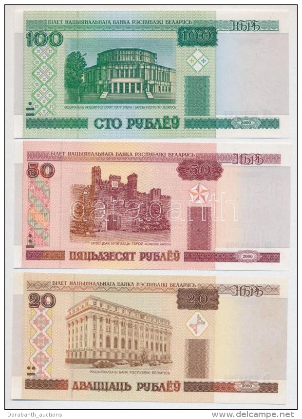 Feh&eacute;roroszorsz&aacute;g 2000. 20R + 50R + 100R T:I
Belorus 2000. 20 Rublei + 50 Rublei + 100 Rublei C:UNC - Unclassified