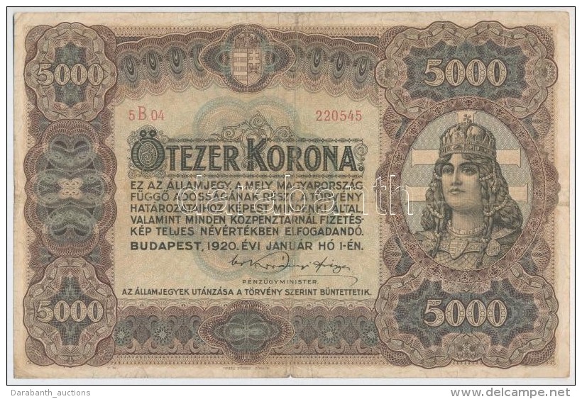 1920. 5000K 'Orell F&uuml;ssli Z&uuml;rich' Piros Sorozat- &eacute;s Sorsz&aacute;m T:III,III-
Hungary 1920. 5000... - Unclassified