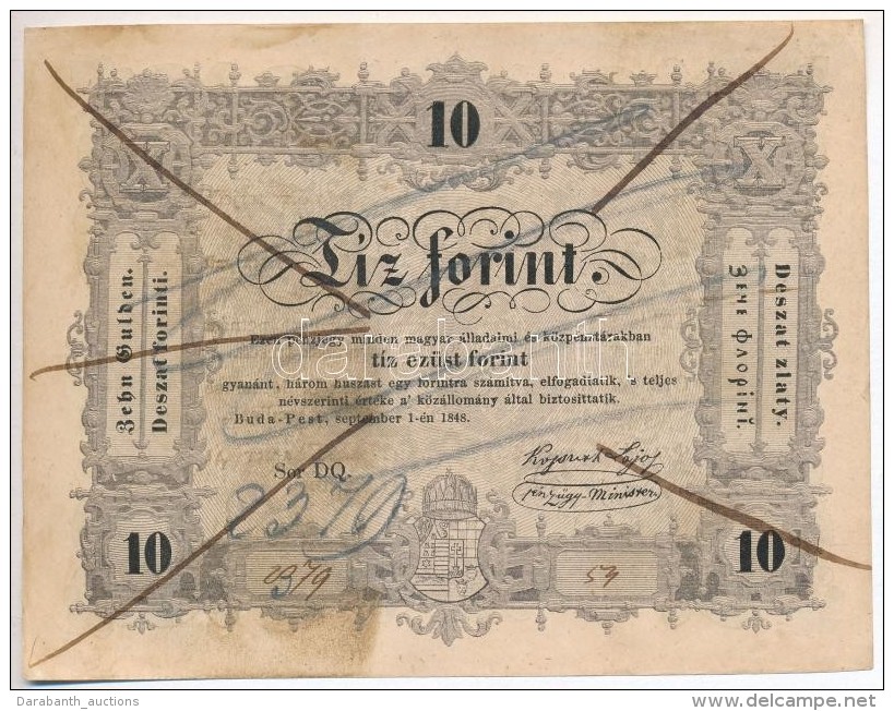 1848. 10Ft 'Kossuth Bank&oacute;' Rontott Sorsz&aacute;moz&aacute;s Miatt &aacute;th&uacute;z&aacute;ssal... - Unclassified