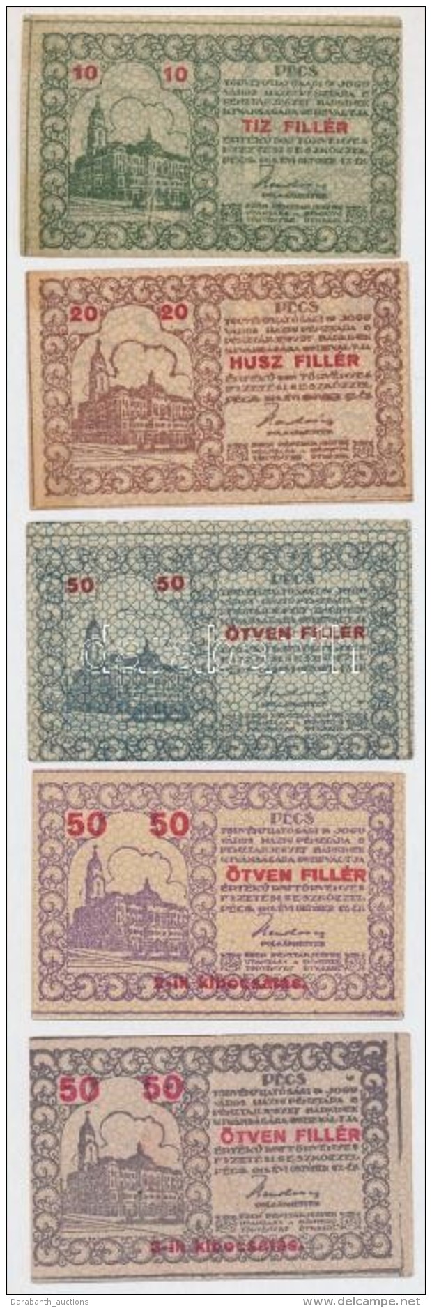 P&eacute;cs 1919. 10f-50f (5x) H&aacute;zip&eacute;nzt&aacute;r-p&eacute;nzt&aacute;rjegy T:II,III - Unclassified