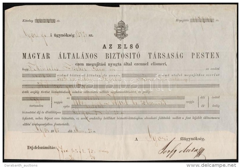 GyÅ‘r 1865. 'Az ElsÅ‘ Magyar &Aacute;ltal&aacute;nos Biztos&iacute;t&oacute; T&aacute;rsas&aacute;g Pesten'... - Unclassified