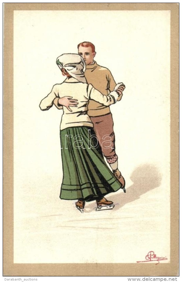 T2 Couple Ice Skating, Vouga &amp; Cie No. 55. Litho S: Pellegrini - Unclassified