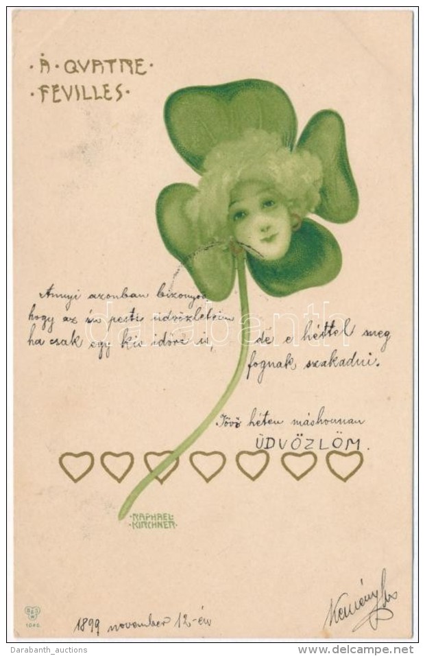 T4 1899 'A Quattre Feuilles' / Four-leaf Clover Lady; B.S.W. 1046. Litho S: Raphael Kirchner (v&aacute;gott / Cut) - Unclassified