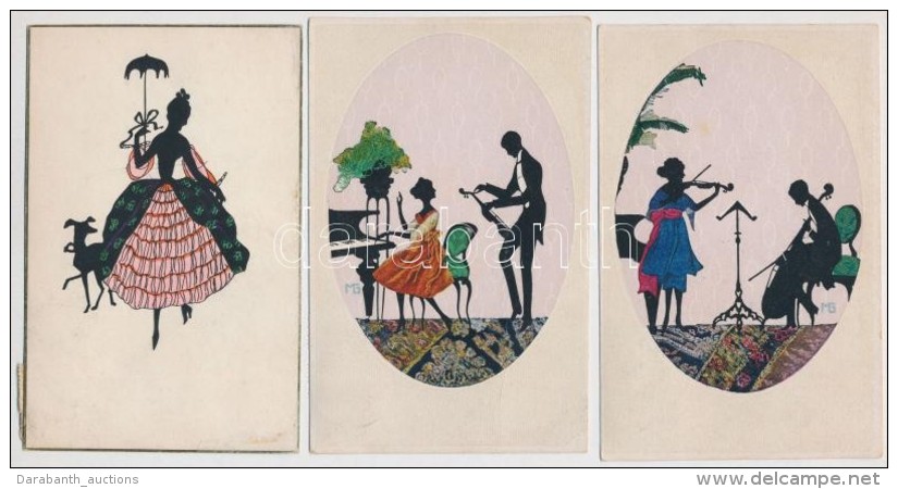 5 Db R&Eacute;GI Sziluettes MÅ±v&eacute;szlap, Manni Grosze Szign&oacute;val / 5 Pre-1945 Silhouette Art Postcards,... - Unclassified