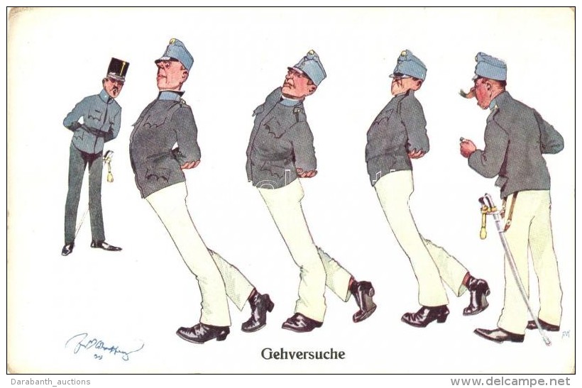 * T2/T3 Gehversuche / Austrian Infantry, K.u.K. Officers, Military Humour, B.K.W.I. 968-4 S: Sch&ouml;npflug (EK) - Unclassified