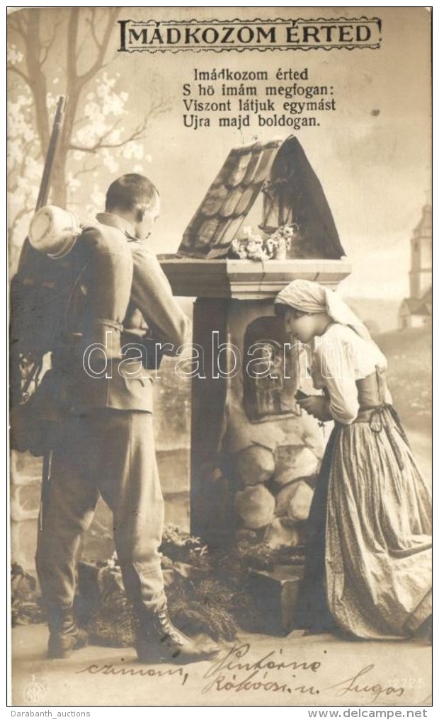 T2/T3 'Im&aacute;dkozom &eacute;rted!' / WWI Praying Austrian-Hungarian Soldier And Girl, Couple (EK) - Unclassified