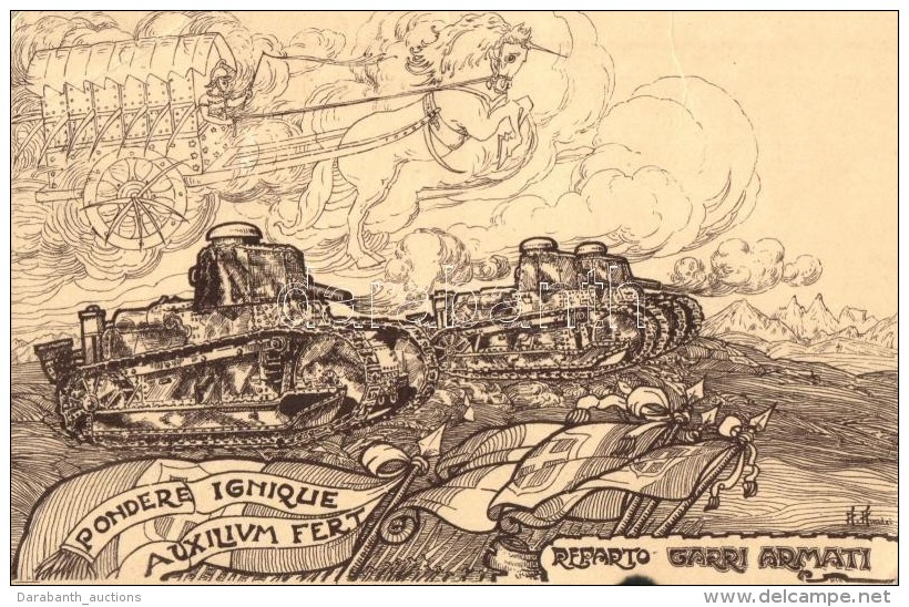T2/T3 Pondere Ignique Auxilium Fert. Refarto Carri Armate / WWI Italian Military Art Postcard, Tanks. Stab. L.... - Non Classés