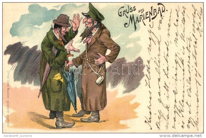 T2/T3 Gruss Aus Marienbad / Jewish Men From Marianske Lazne, Judaica. Ottmar Zieher Litho (Rb) - Non Classificati