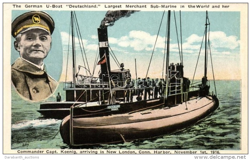 ** T2 1916 German U-boat Deutschland, Merchant Submarine, Captain K&ouml;nig Arriving In New London - Unclassified