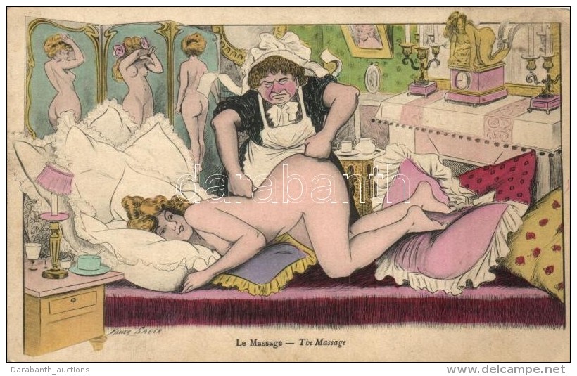 ** T2/T3 Le Massage / The Massage, Humorous Erotic Art Postcard  S: Xavier Sager (EK) - Unclassified