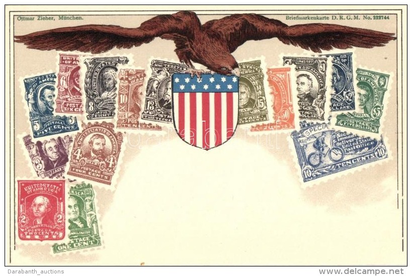 * T1/T2 United States Of America - Set Of Stamps, Ottmar Zieher's Briefmarkenkarte  Litho - Ohne Zuordnung