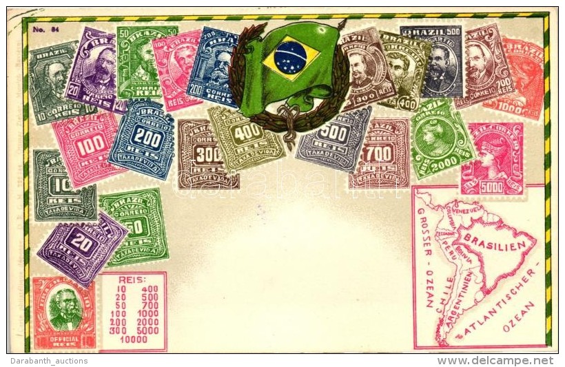 ** T1 Brazil, Brasilien - Set Of Stamps, Ottmar Zieher's Carte Philatelique No. 84. Litho - Unclassified