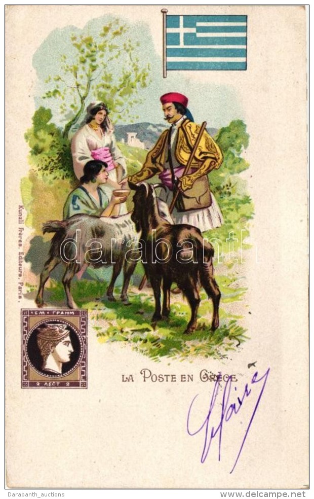 T2 La Poste En Grece; Kunzli Freres Editeurs / Greek Post, Folklore, Litho - Unclassified