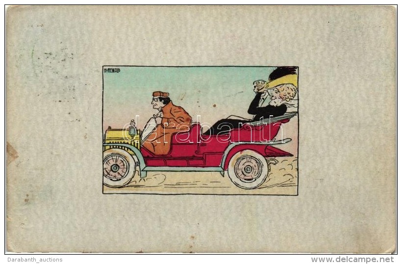 T2 Lady's Automobile Ride, Rewald Sportserie Art Postcard S: H. Rewald - Unclassified