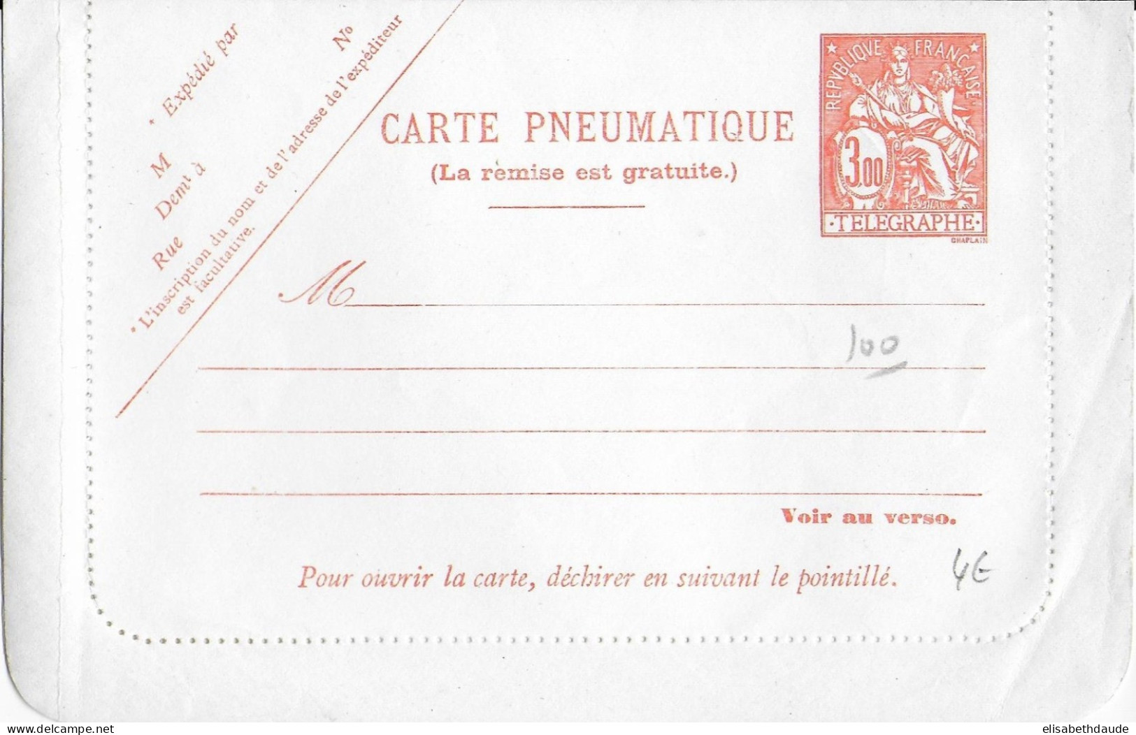 PNEUMATIQUE - TYPE CHAPLAIN - 1971 - CARTE-LETTRE ENTIER NEUVE - Pneumatiques