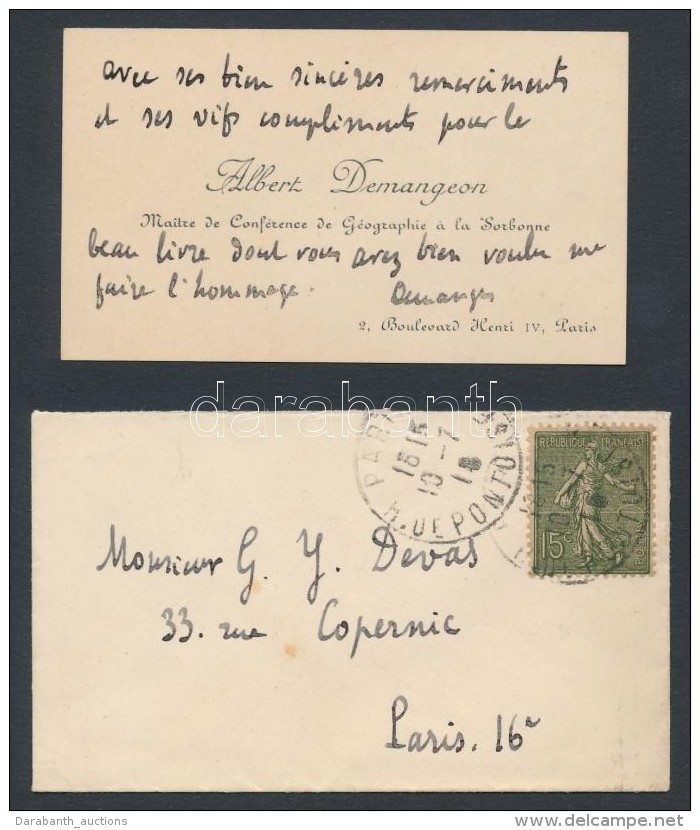 Albert Demangeon (1872-1940) Francia Geogr&aacute;fus Saj&aacute;t K&eacute;zzel &iacute;rt K&ouml;sz&ouml;nÅ‘... - Unclassified