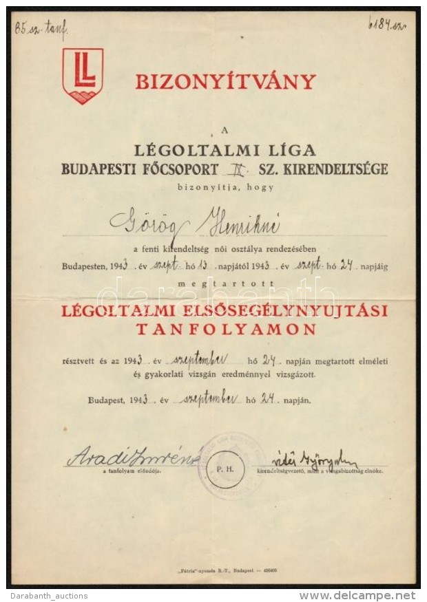 1943 L&eacute;goltalmi Liga Bizony&iacute;tv&aacute;ny - Unclassified