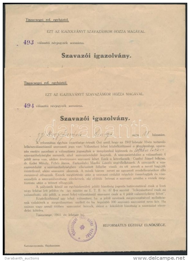 1934-1941 Vegyes Szavaz&oacute;lista &eacute;s Szavaz&oacute;lap T&eacute;tel, 4 Db / Voting Sheets, Voting IDs, 4... - Unclassified