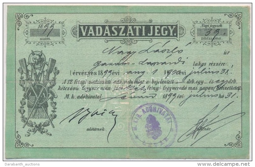 1899 Vad&aacute;szati Jegy Sz&eacute;p &aacute;llapotban - Non Classificati