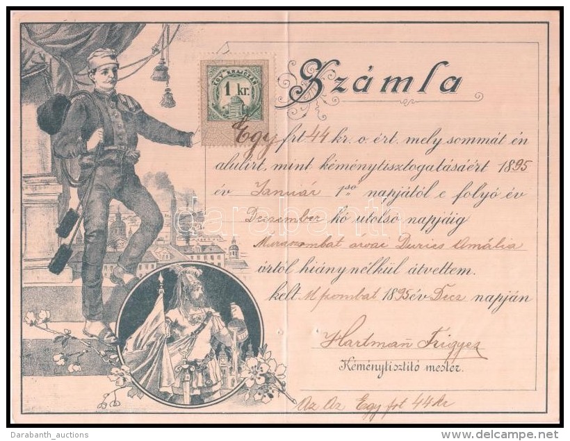 1895 D&iacute;szes Litograf&aacute;lt K&eacute;m&eacute;nyseprÅ‘ Sz&aacute;mla / 1895 Ornamented Lithographic... - Unclassified