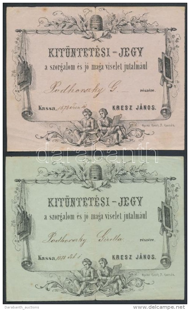 1878 Kassa, K&eacute;t Kit&uuml;ntet&eacute;si  Jegy Szorgalom Miatt. Kit&ouml;lt&ouml;tt - Non Classificati