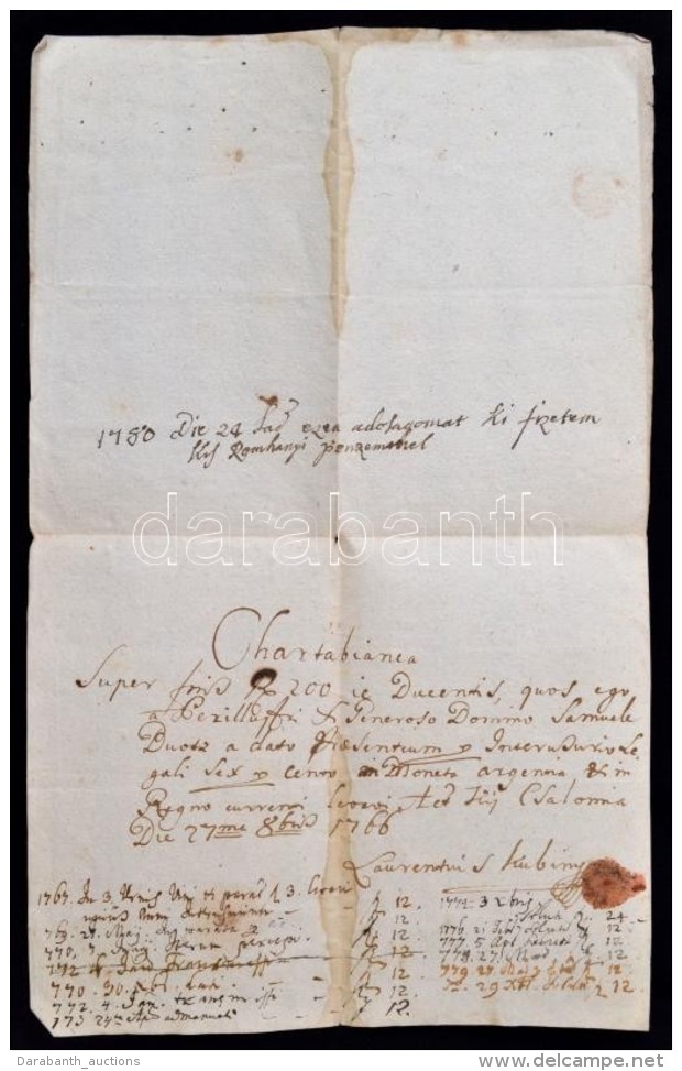 1766 Kubinyi LÅ‘rinc (1740-1777)(?) Latin NyelvÅ± Ad&oacute;ss&aacute;glevele Buotz S&aacute;muel... - Non Classificati