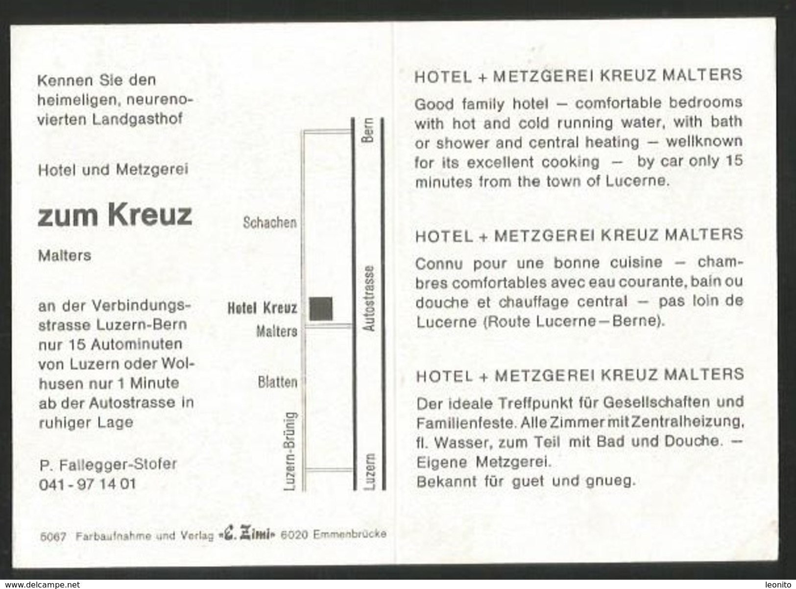 MALTERS LU Blatten Schachen Hotel Metzgerei ZUM KREUZ Werbekarte - Malters