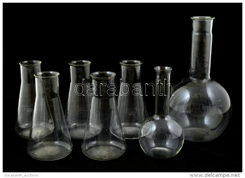 Schott &eacute;s Ergon Laborat&oacute;riumi &uuml;vegek, Hib&aacute;tlanok, &ouml;sszesen 7db, M: 18-29cm - Glass & Crystal