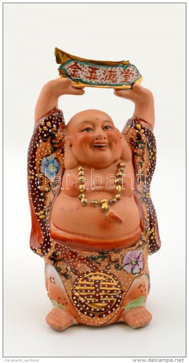 NevetÅ‘ Buddha, K&eacute;zzel Festett, Jelz&eacute;s N&eacute;lk&uuml;l, Kopott, M: 20 Cm - Other & Unclassified