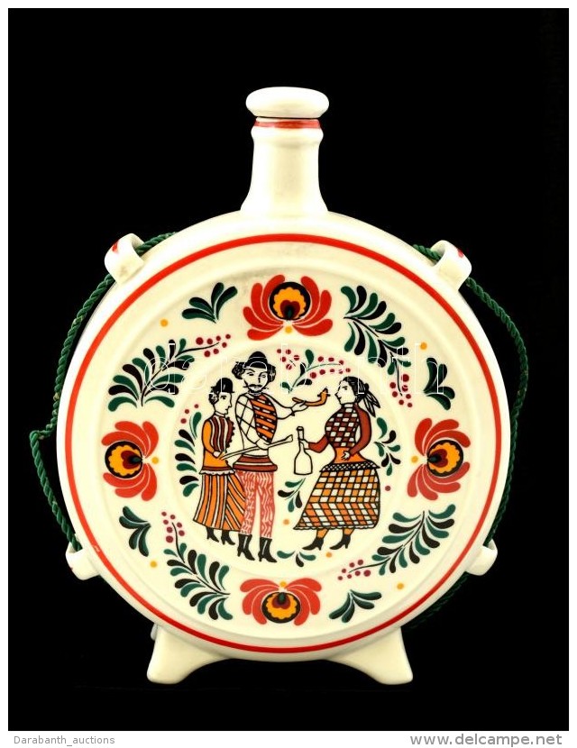 Holl&oacute;h&aacute;zi Porcel&aacute;n Kulacs, K&eacute;zzel Festett, Hib&aacute;tlan, Jelzett, M:22 Cm - Sonstige & Ohne Zuordnung