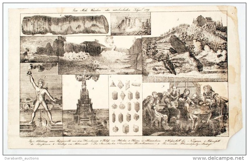 1829 A Vil&aacute;g 9 Csod&aacute;ja R&eacute;szmetszet / 1829 9 Wonders Of The World Etching 45x28 Cm - Prints & Engravings