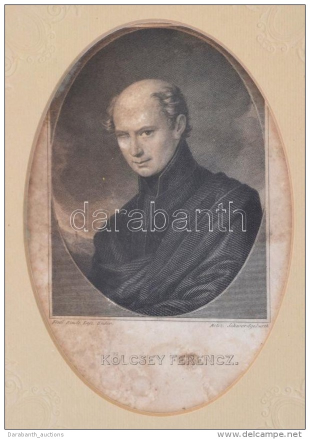 Cca 1836 Karl August Schwerdgeburth (1785-1878): K&ouml;lcsey Ferenc (1790-1836), Ac&eacute;lmetszet, Jelzett A... - Prints & Engravings