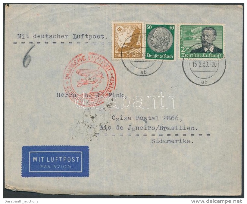 1938 L&eacute;giposta Lev&eacute;l Rio De Janeir&oacute;ba / Registered Airmail Cover To Brasil - Other & Unclassified