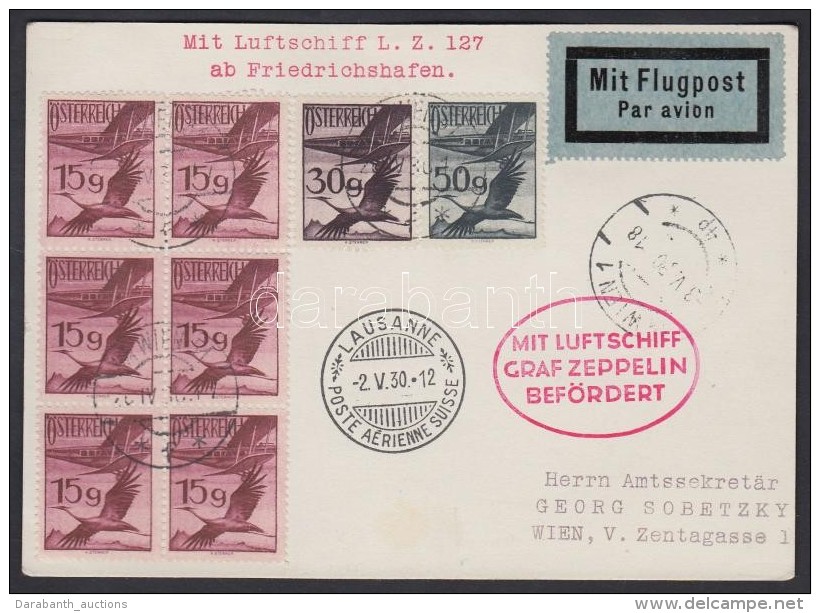 1930 Zeppelin Sv&aacute;jci &uacute;tja LevelezÅ‘lap / Zeppelin Flight To Switzerland Postcard - Other & Unclassified