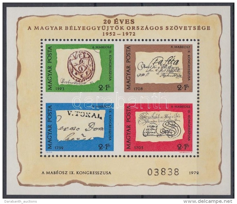 ** 1972 B&eacute;lyegnap Aj&aacute;nd&eacute;k Blokk / Stamp Day Block, Present Of The Post - Other & Unclassified