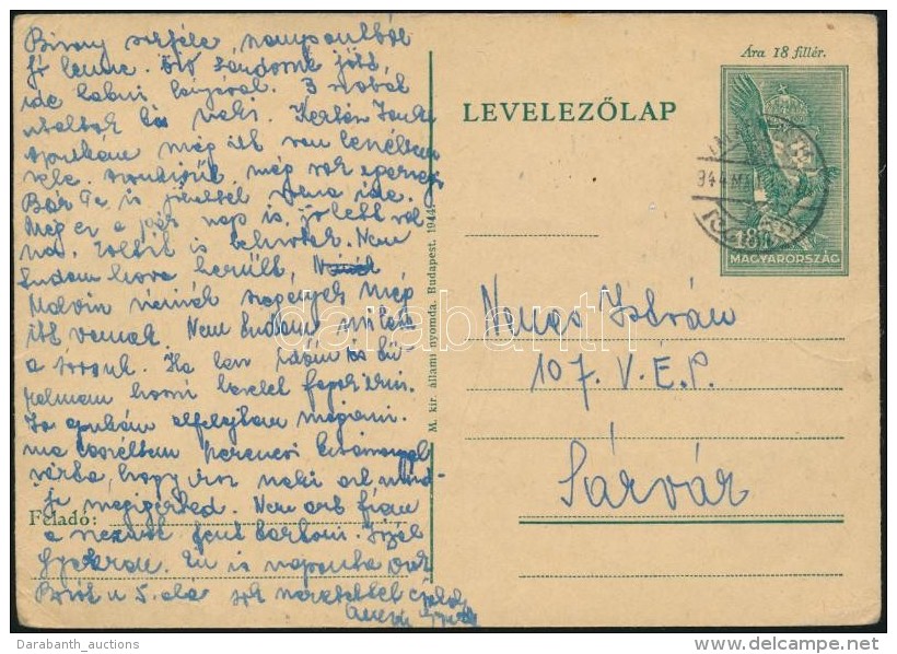 1944 D&iacute;jjegyes LevelezÅ‘lap A S&aacute;rv&aacute;ri Gett&oacute;ba, &eacute;rdekes Tartalommal - Other & Unclassified