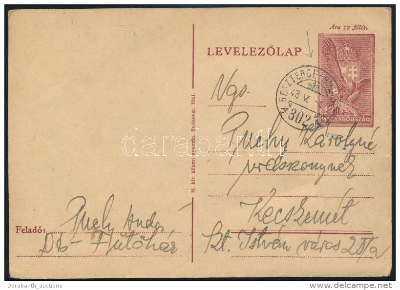 1943 12f D&iacute;jjegyes LevelezÅ‘lap 'BESZTERCE-BUDAPEST 302 A' - Other & Unclassified