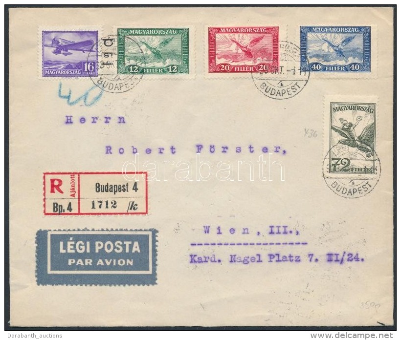 1933 Aj&aacute;nlott L&eacute;gi Lev&eacute;l B&eacute;csbe / Registered Airmail Cover To Vienna - Other & Unclassified