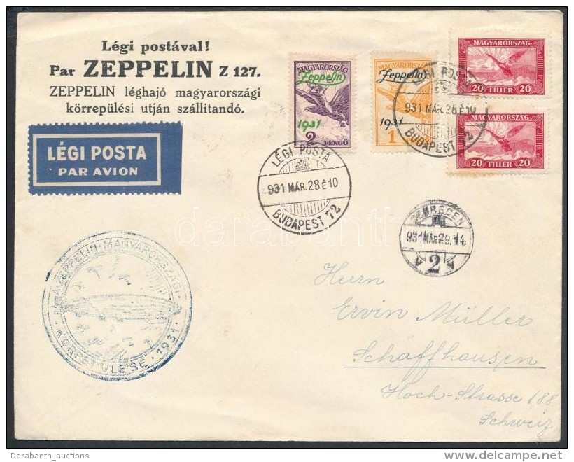 1931 Zeppelin Magyarorsz&aacute;gi K&ouml;rrep&uuml;l&eacute;s L&eacute;giposta D&iacute;jjegyes  Zeppelin Teljes... - Other & Unclassified