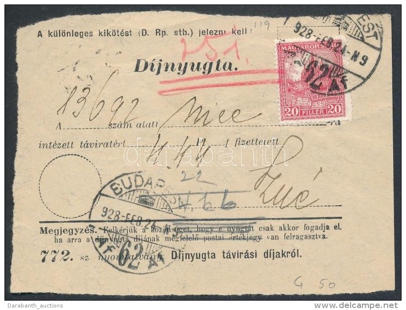 1928 D&iacute;jnyugta 20f B&eacute;rmentes&iacute;t&eacute;ssel - Other & Unclassified