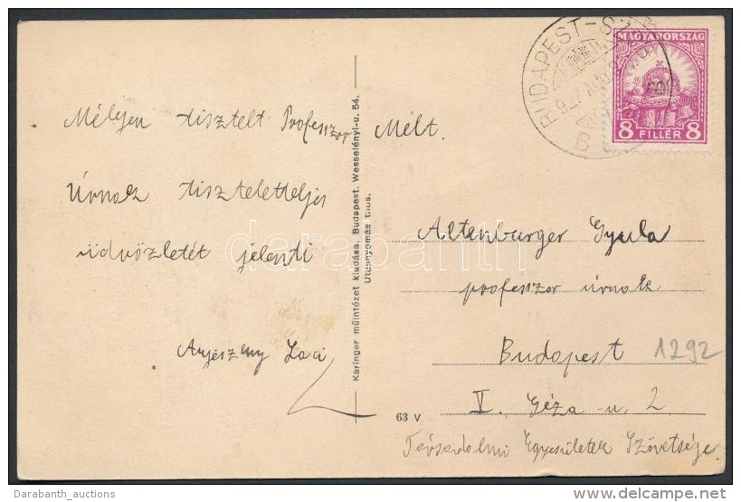 1927 8f K&eacute;peslapon BUDAPEST-SZOB B Vas&uacute;ti B&eacute;lyegz&eacute;ssel - Other & Unclassified