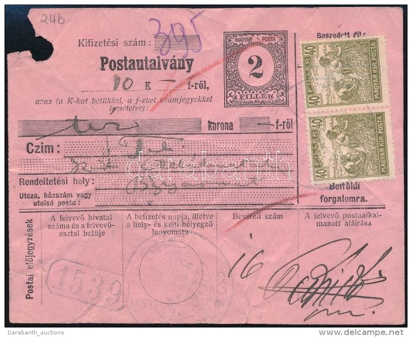 1921 Postautalv&aacute;ny Arat&oacute; 2 X 40f B&eacute;rmentes&iacute;t&eacute;ssel 'TERESKE' - 'BALASSAGYARMAT' - Sonstige & Ohne Zuordnung