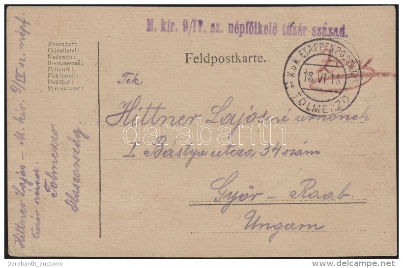 1918 T&aacute;bori Lap / Field Post Card 'E.P. TOLMEZZO B' - Other & Unclassified