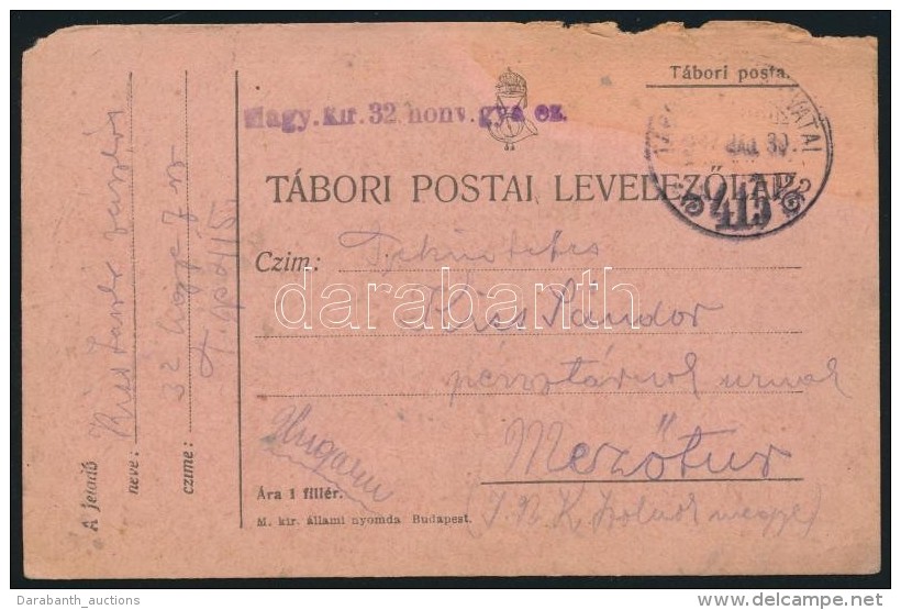 1917 T&aacute;bori Posta LevelezÅ‘lap 'Magy.kir. 32. Honv. Gy. Ez.' + 'TP 415' - Other & Unclassified