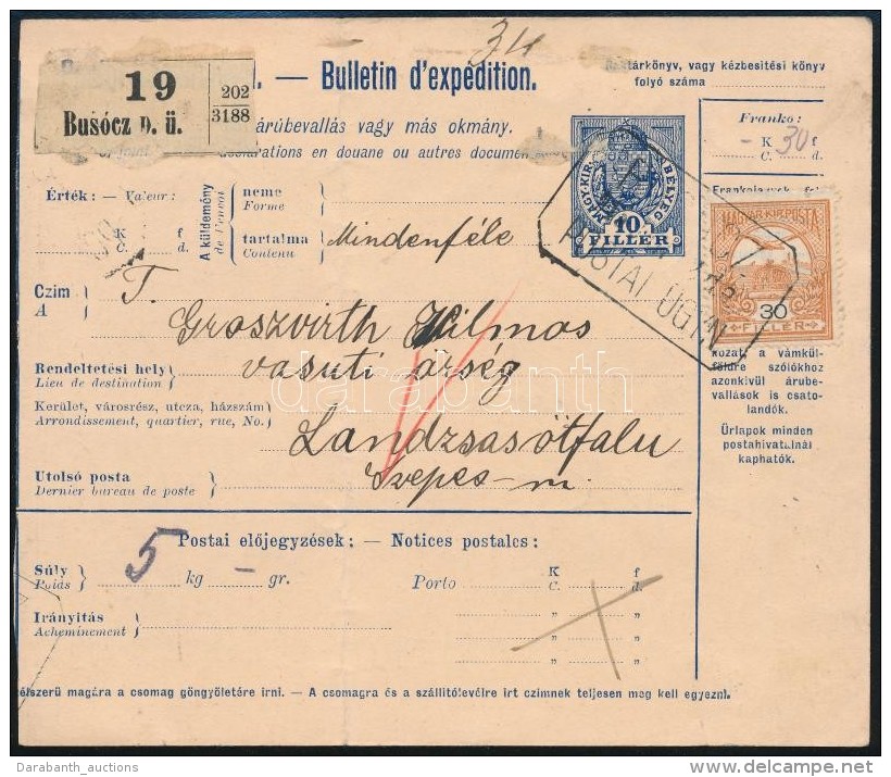 1915 Csomagsz&aacute;ll&iacute;t&oacute; Turul 30f B&eacute;rmentes&iacute;t&eacute;ssel 'BUS&Oacute;CZ'... - Other & Unclassified