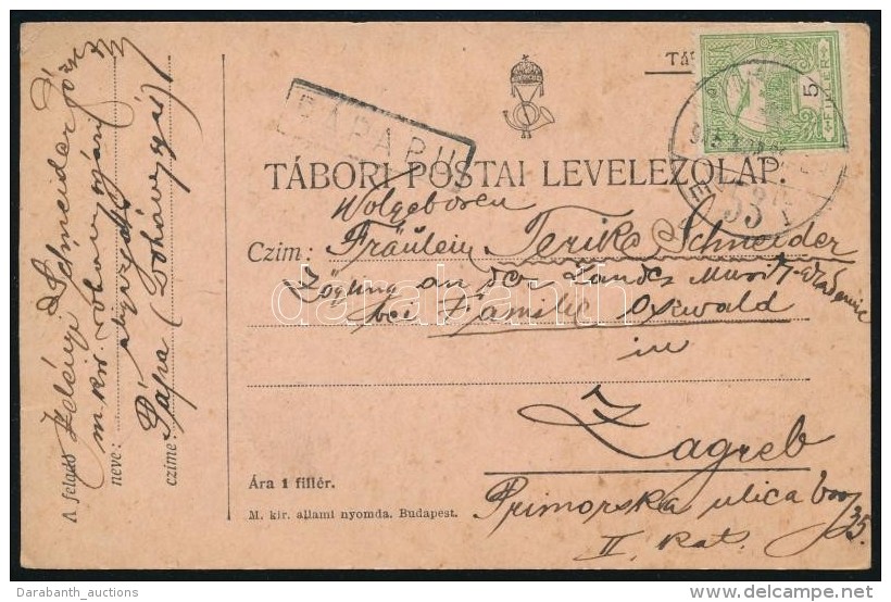 1915 LevelezÅ‘lap Turul 5f B&eacute;rmentes&iacute;t&eacute;ssel 'P&Aacute;PA PU.' P&aacute;lyaudvari... - Other & Unclassified