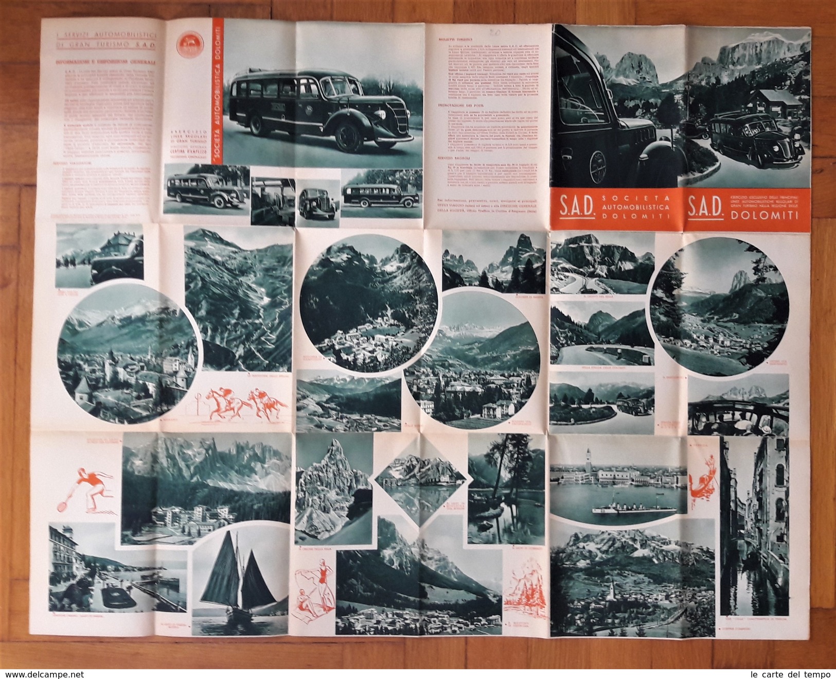 Brochure + Carta Turistica Delle Dolomiti. S.A.D. Società Automobilistica Dolomiti. 1938 - Altri & Non Classificati