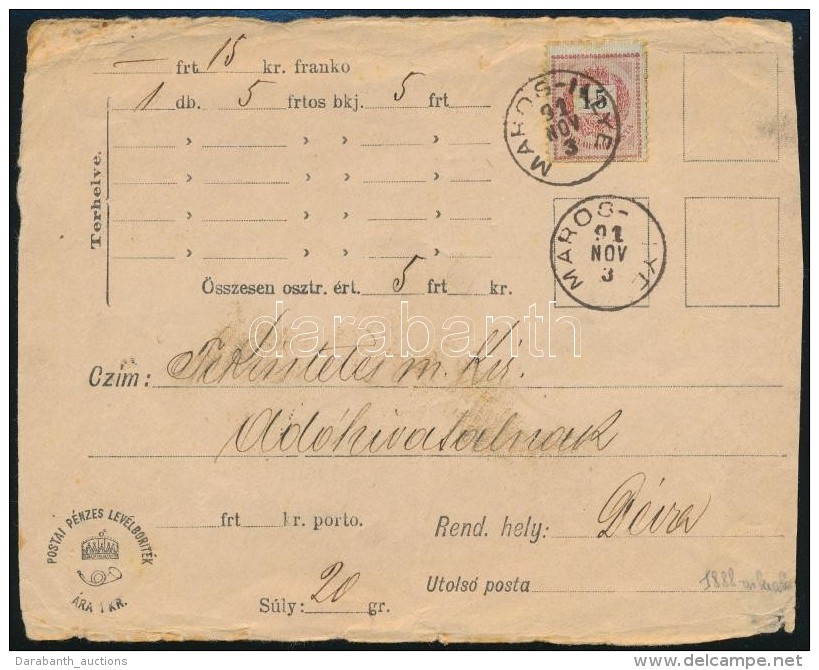 1891 &Eacute;rt&eacute;klev&eacute;l 15kr B&eacute;rmentes&iacute;t&eacute;ssel 'MAROS-ILLYE' - D&eacute;va - Other & Unclassified