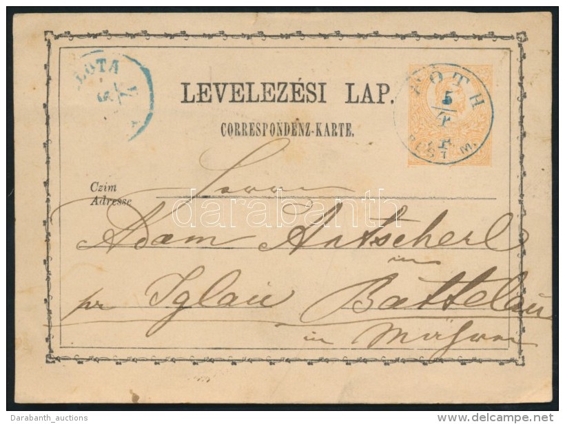 1874 D&iacute;jjegyes LevelezÅ‘lap / PS-card K&eacute;k / Blue 'F&Oacute;TH PEST M.' - M&auml;hren - Other & Unclassified